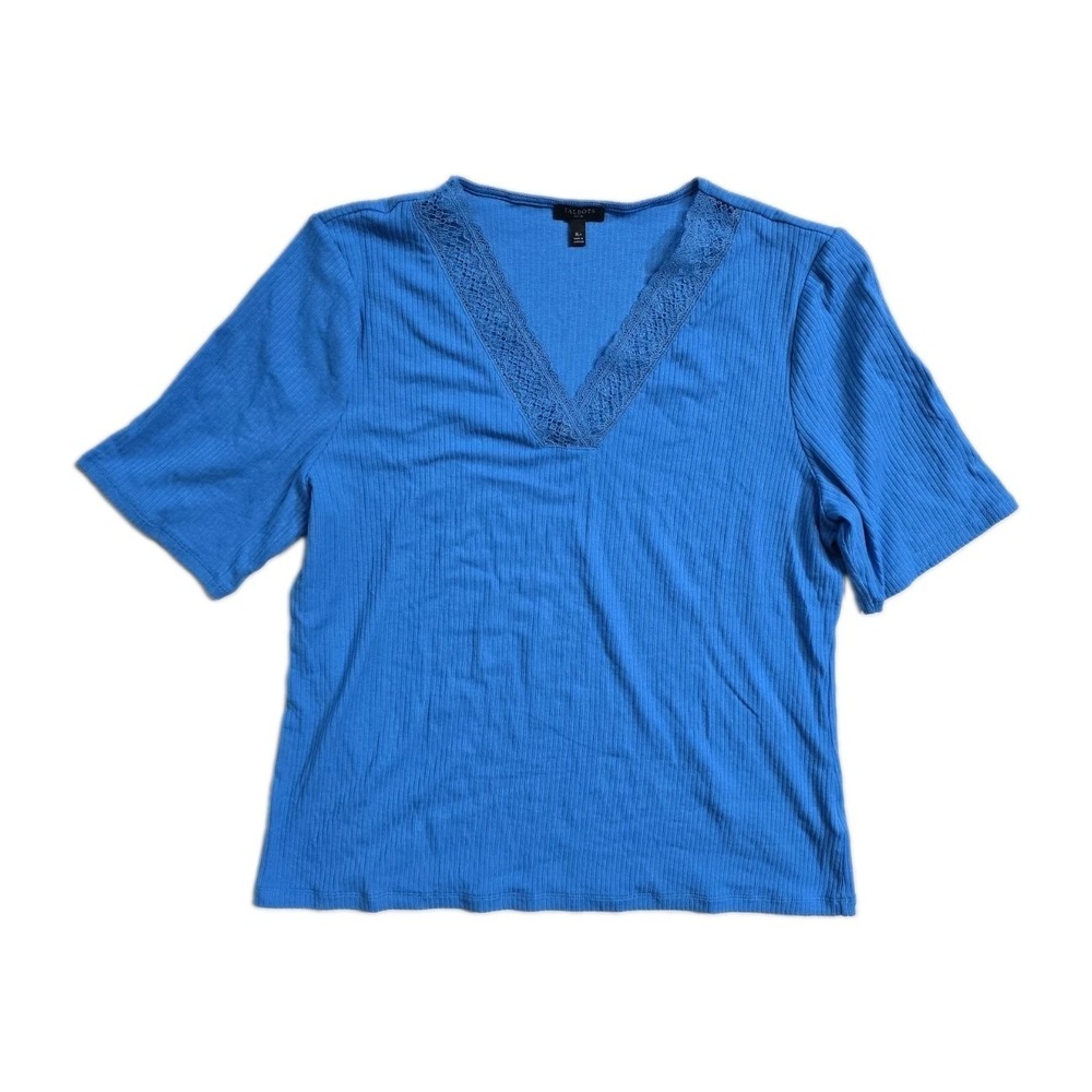 Talbots‎ Short Sleeve Ribbed Knit Top Petite Size PXL Blue